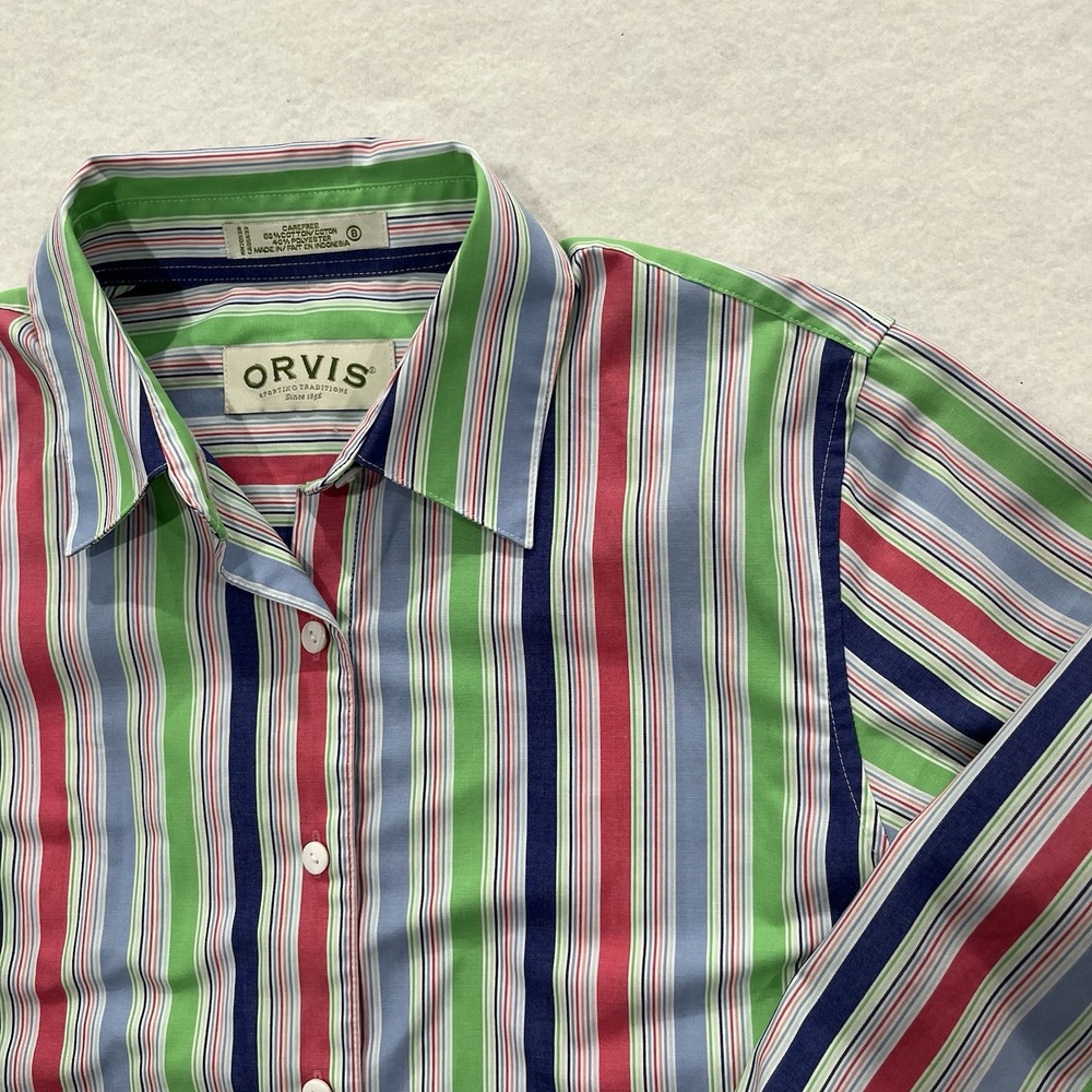 Orvis Shirt Women Size 8 Carefree Colorful Striped Button Up Long Sleeve Casual